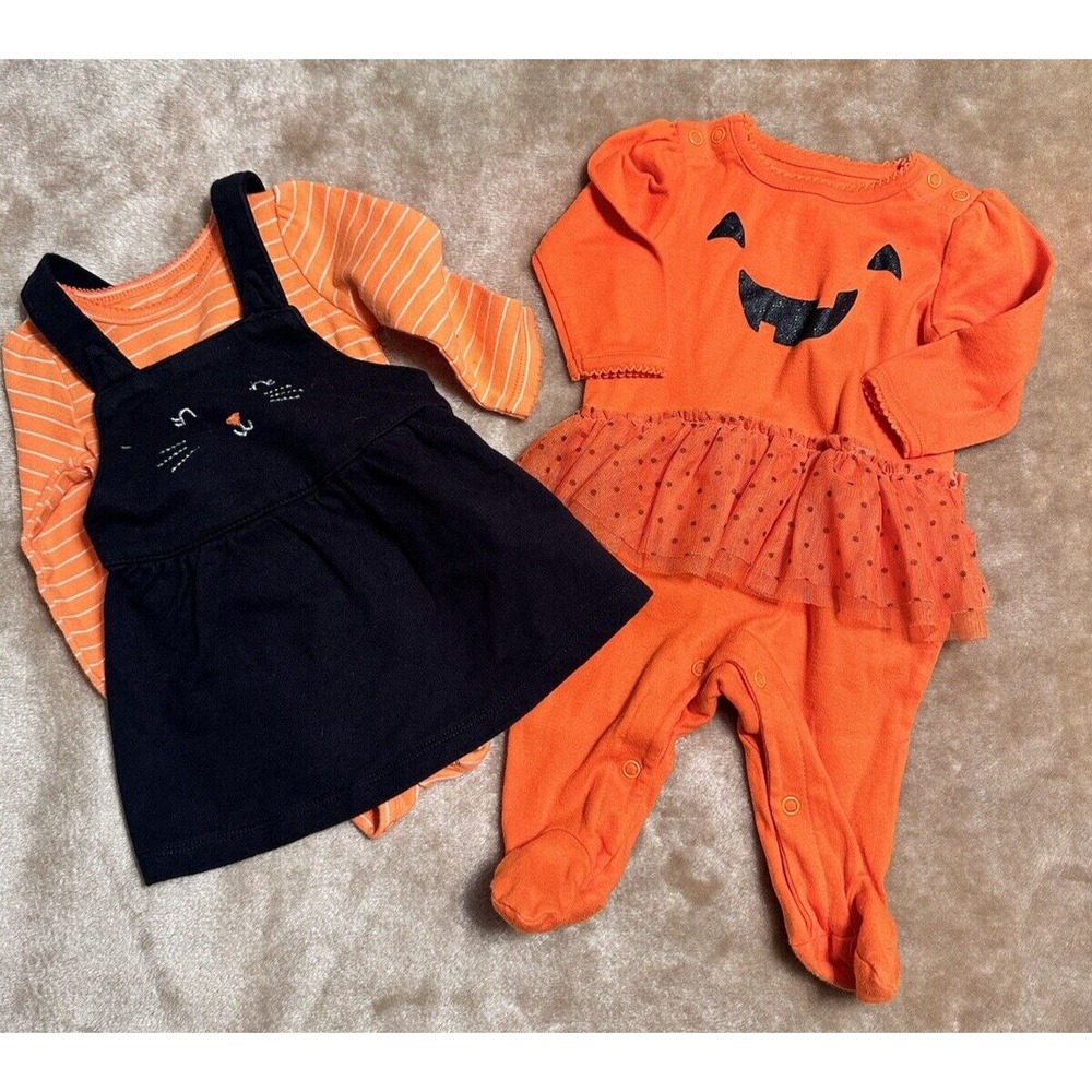 Carters Girls Outfits 3 Months Halloween Orange Black Pumpkin Cat